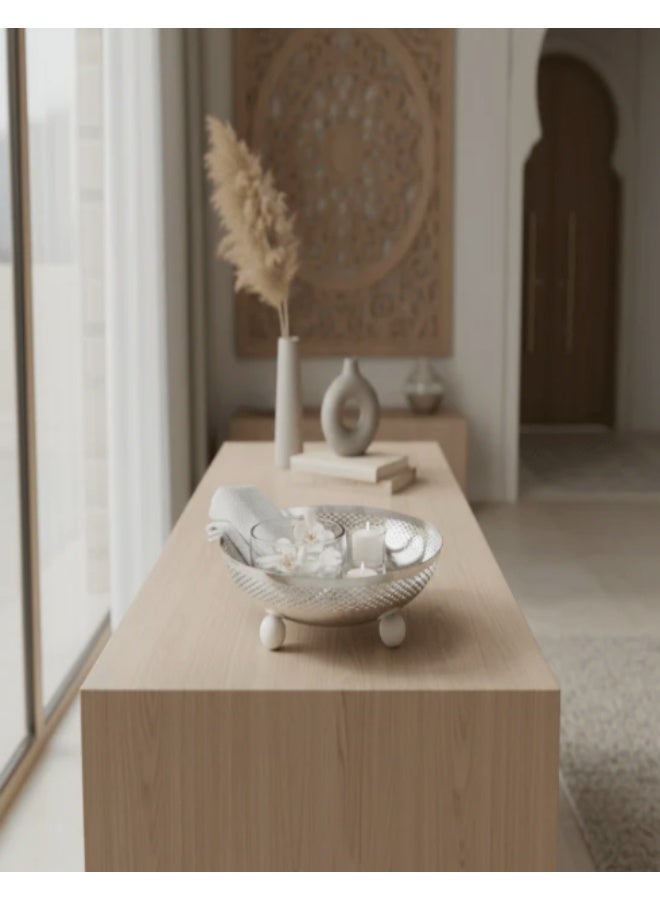 أي كي دي سي وعاء معدني للفواكه والحلويات من AKDC - كبير الحجم، مطلي باللون الفضي، مثالي للفواكه والوجبات الخفيفة والديكور، 30 × 9 سم - Image 2